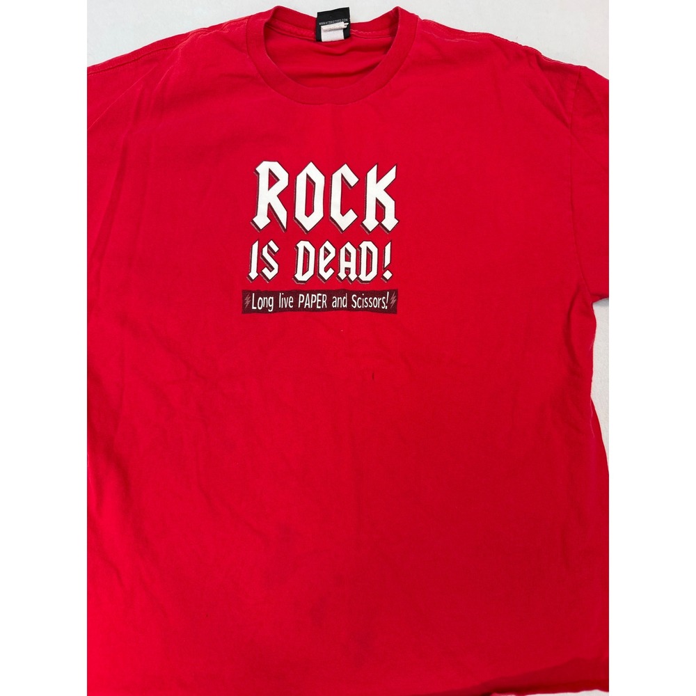 Hybrid Tees Mens Rock Is Dead Paper Scissors Red Graphic T-Shirt XL